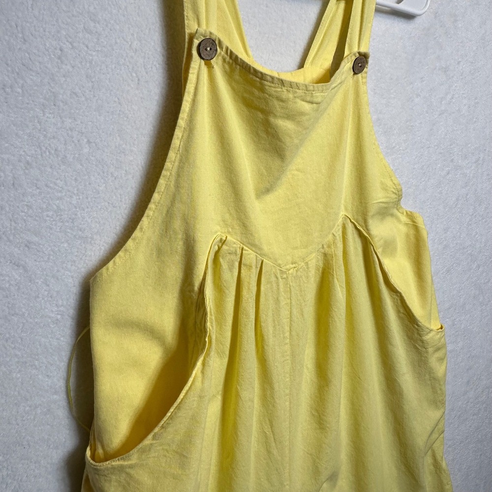 BIBI Overalls Womens M Wide Leg Cotton Linen Yellow Bib Jumpsuit Relaxed Loose - Picture 7 of 10